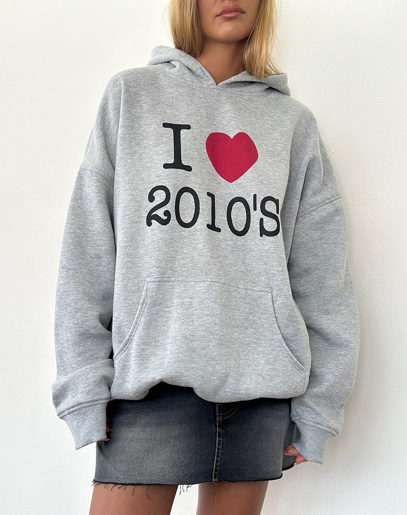Oversized Hoodie in Grey Marl with I Love 2010's Print - Image 6
