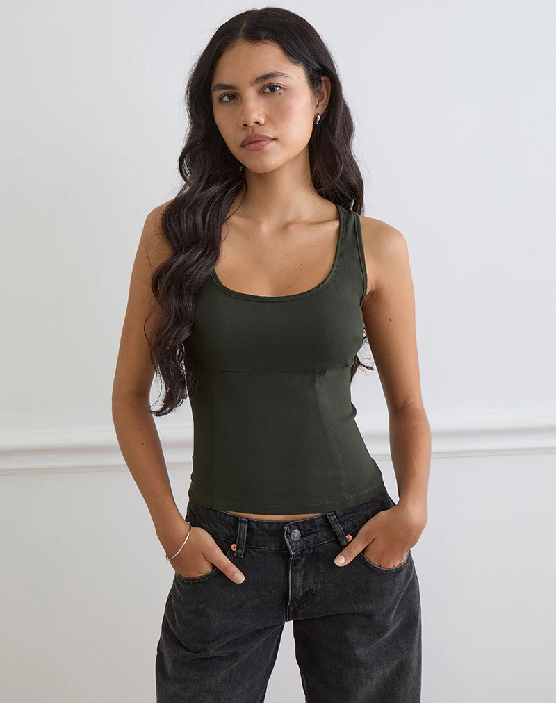 Ovia Scoop Corset Top in Tailoring Dark Khaki - Image 4