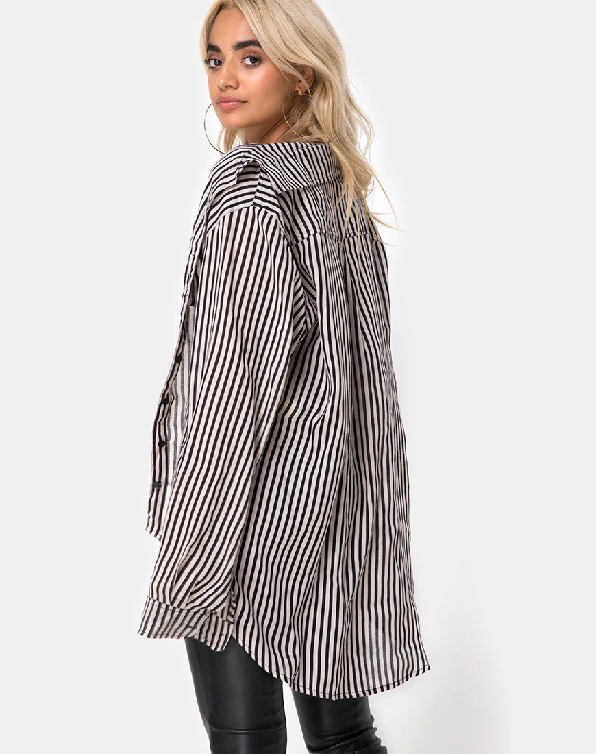 Oxford Shirt in Mini Pinstripe Black and Nude - Image 2