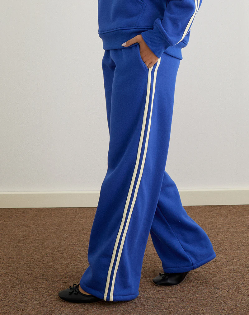 Oze Track Pant in Cobalt Blue with Buttermilk Binding - Image 4
