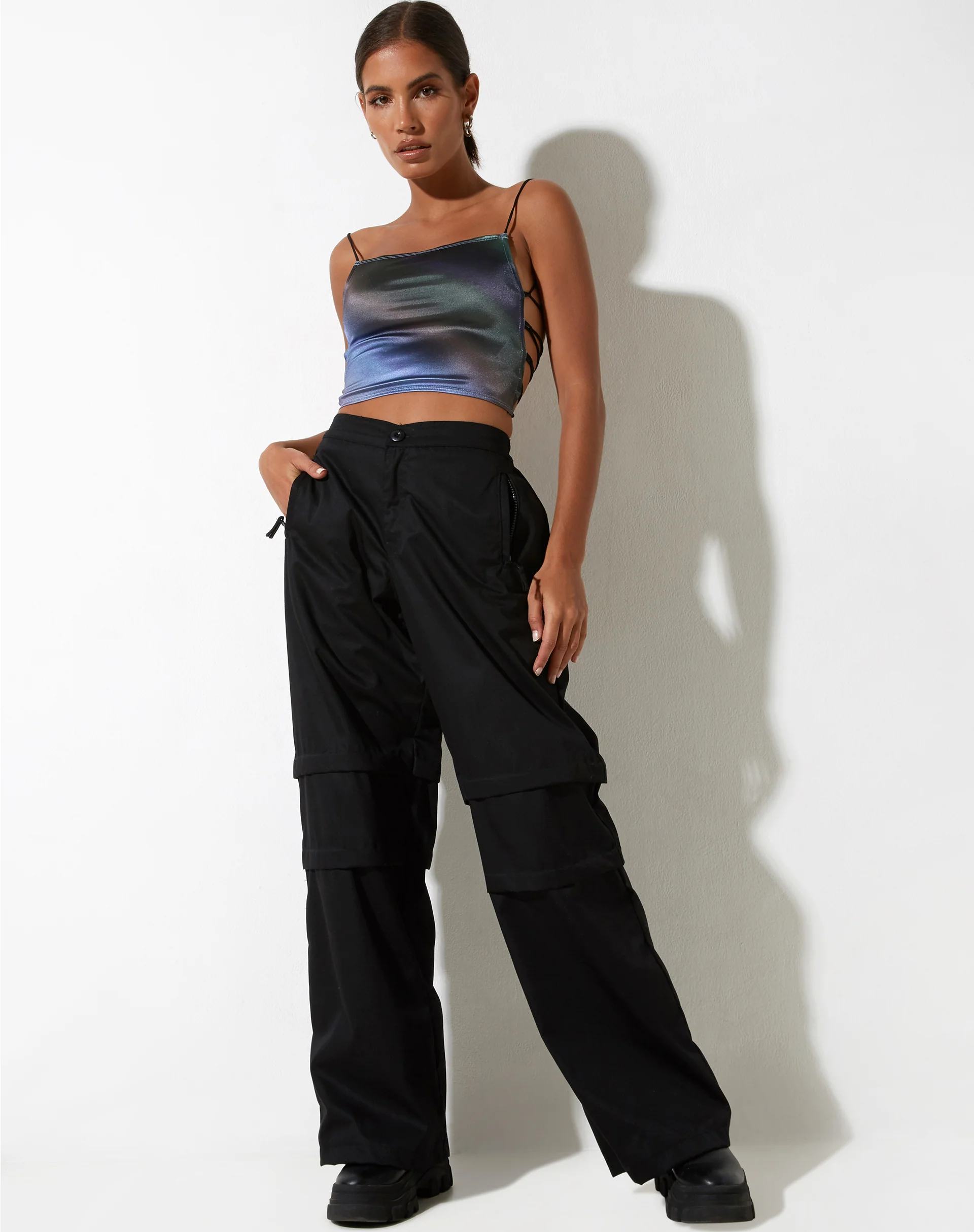 Ozka Crop Top in Satin Petrol Ombre - Image 6