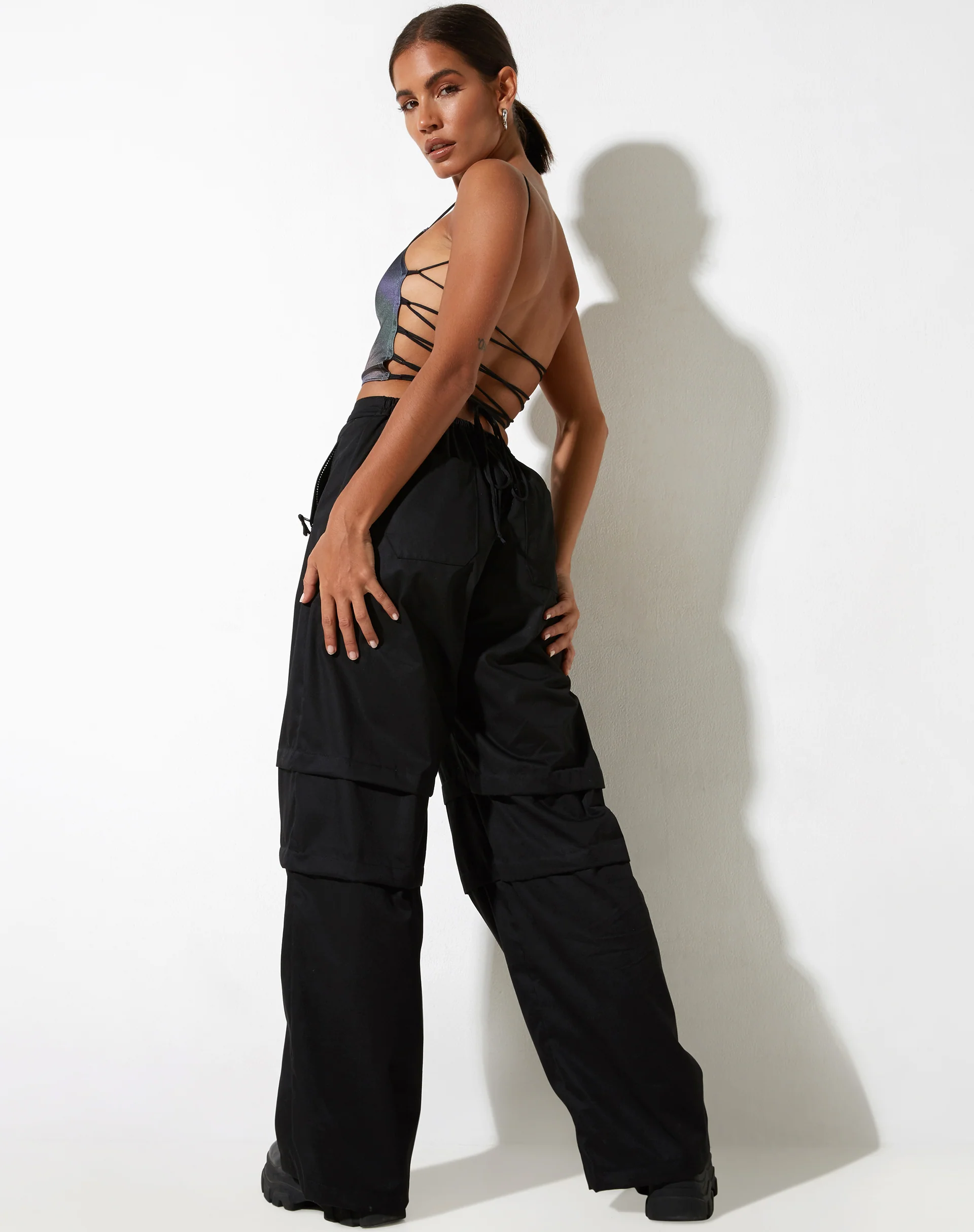 Ozka Crop Top in Satin Petrol Ombre - Image 7