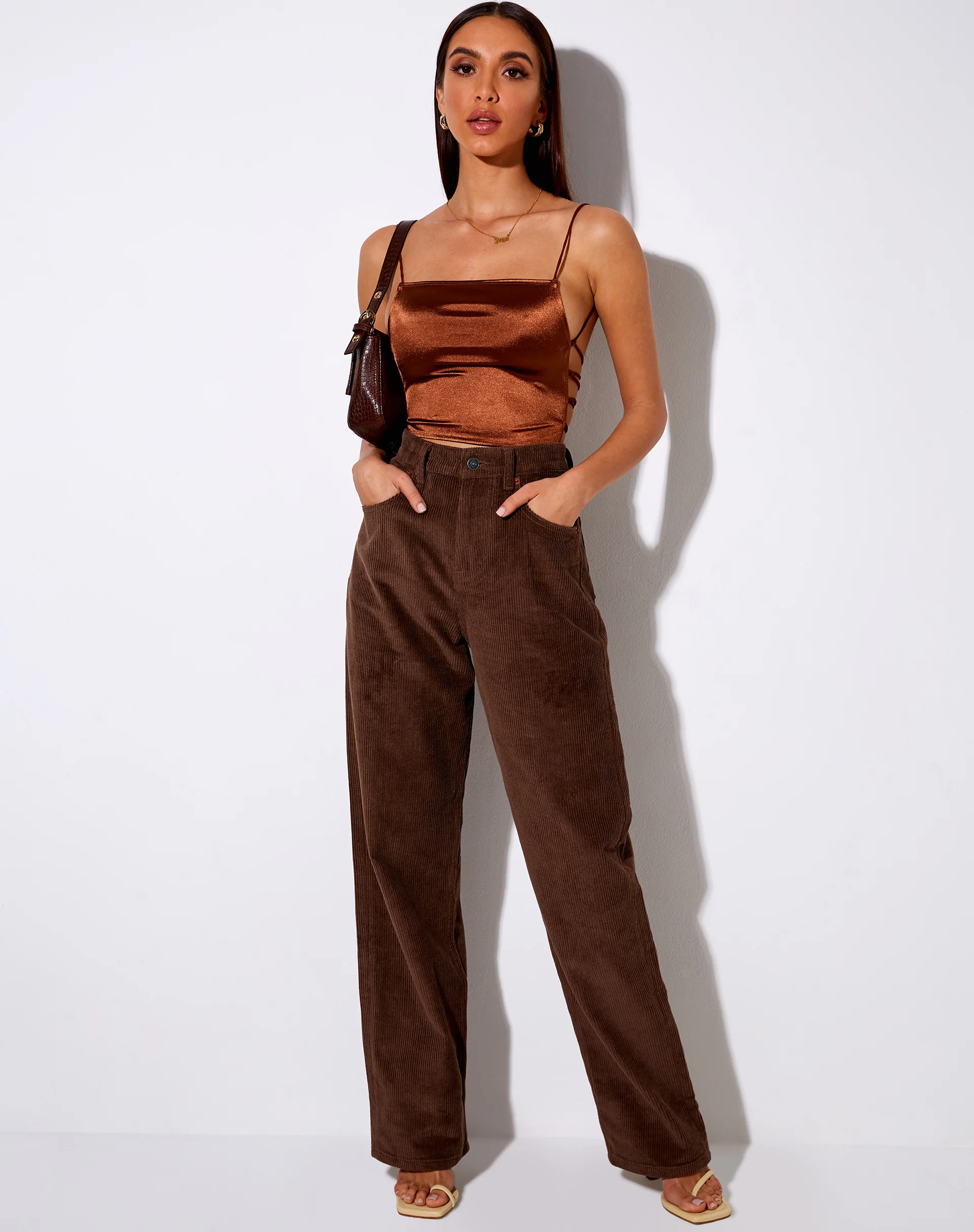 Ozka Crop Top in Satin Chocolate - Image 3