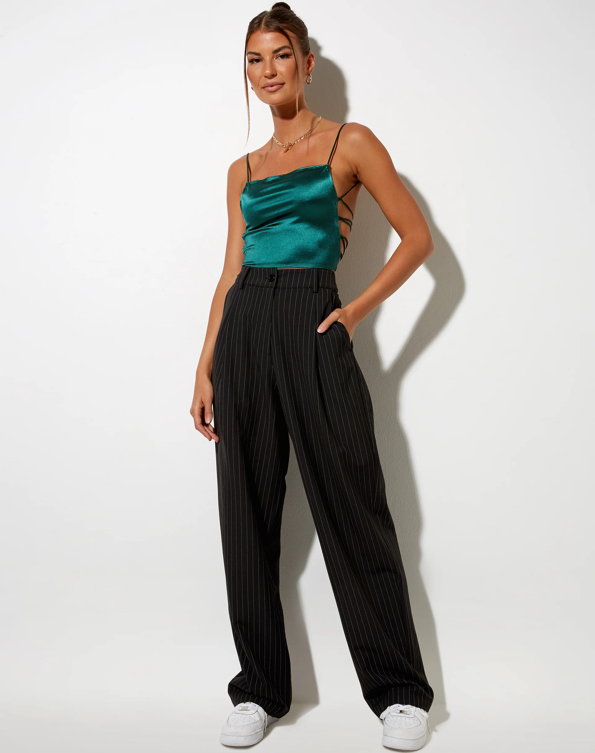 Ozka Crop Top in Satin Forest Green - Image 3