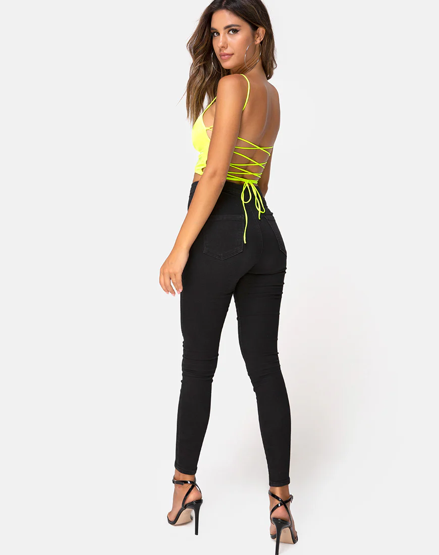 Ozka Crop Top in Satin Neon Yellow - Image 4