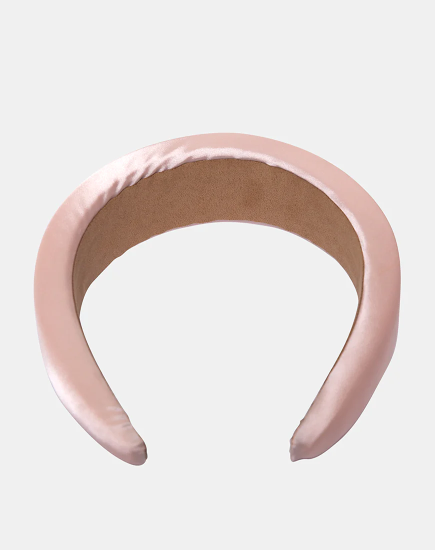 Padded Headband in Satin Pink - Image 2