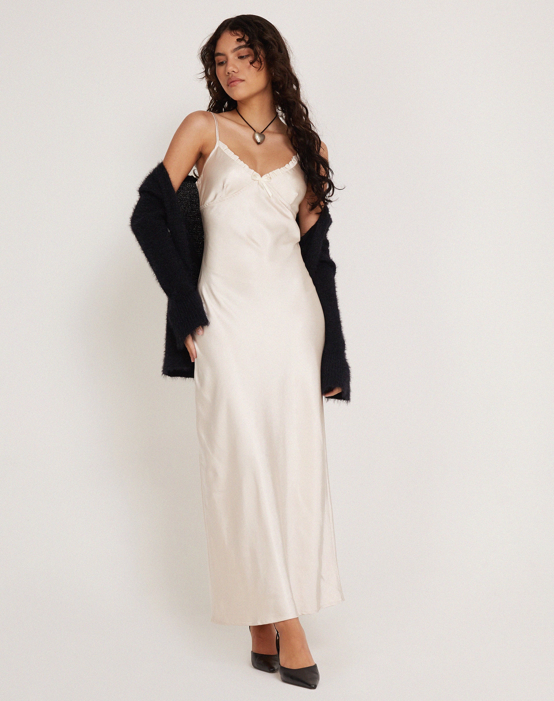 Padil Midi Dress in Satin Pearled Ivory - Image 2