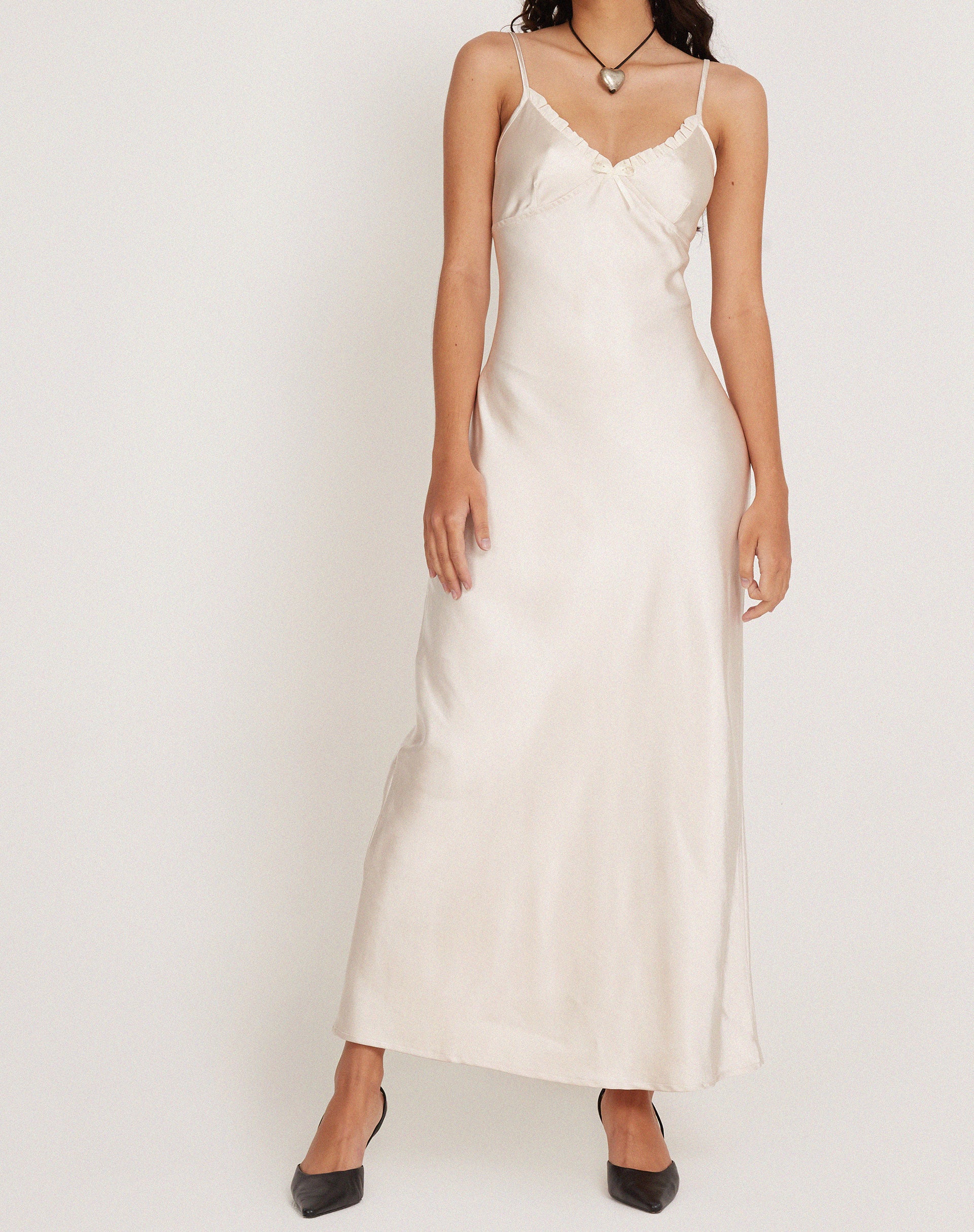 Padil Midi Dress in Satin Pearled Ivory - Image 3