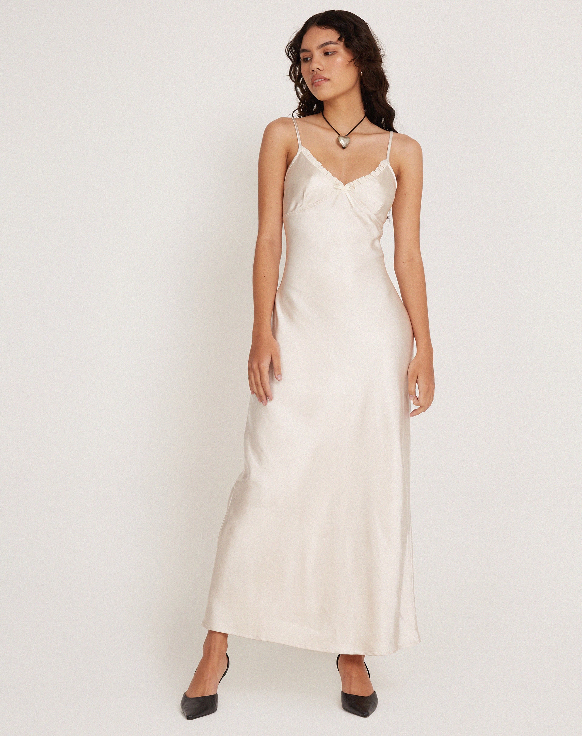 Padil Midi Dress in Satin Pearled Ivory - Image 4