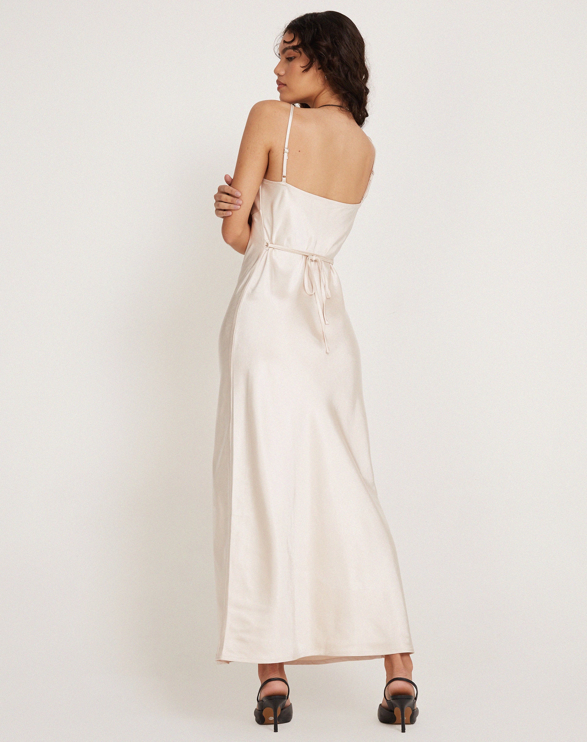 Padil Midi Dress in Satin Pearled Ivory - Image 5