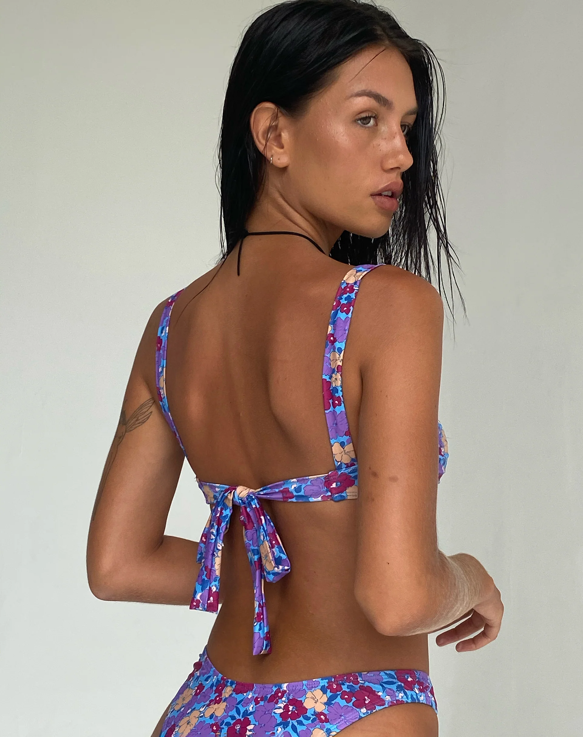 Pafri Bikini Top in Washed Out Floral Purple - Image 3