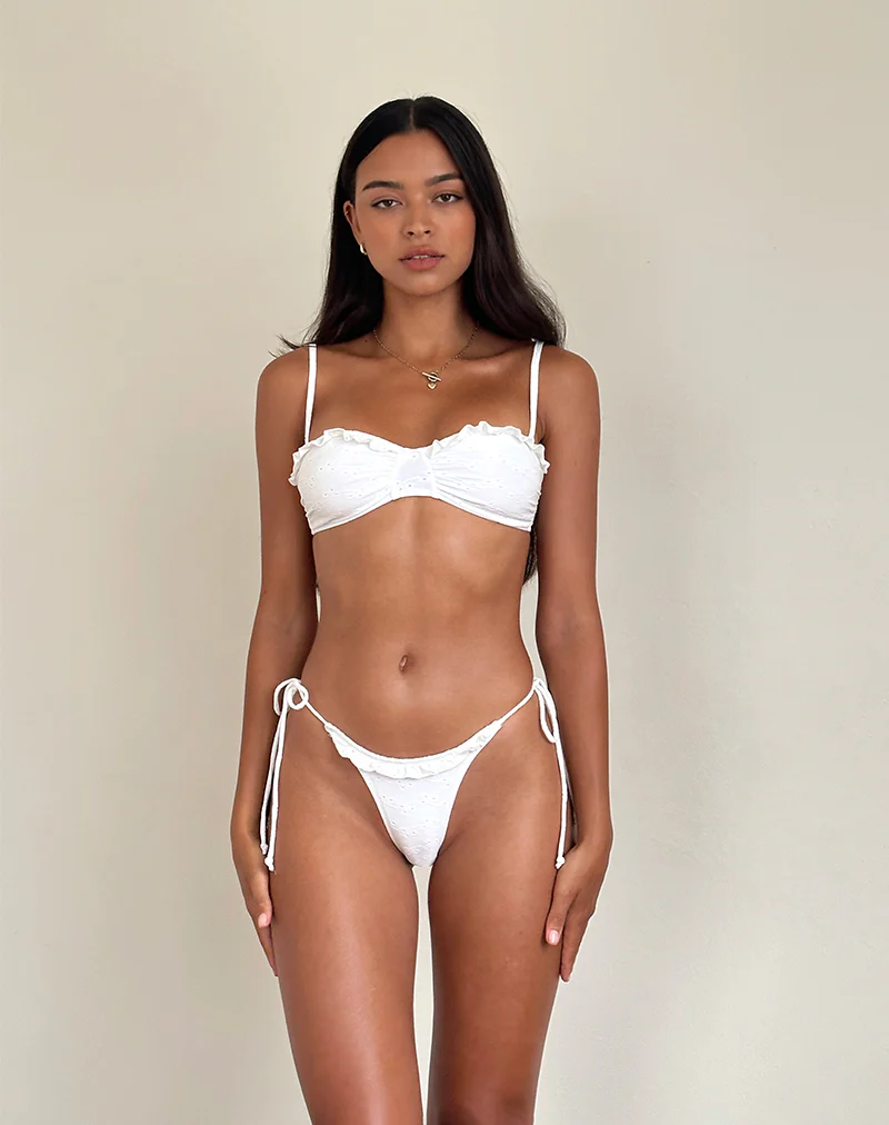 Pafriza Bikini Top with Frill in Broderie White - Image 4
