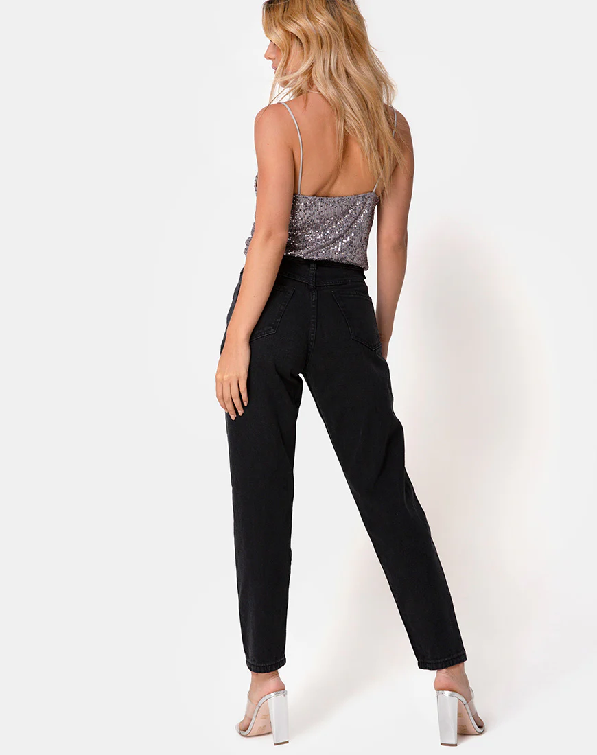 Paima Strappy Top in Drape Net Sequin Silver - Image 4
