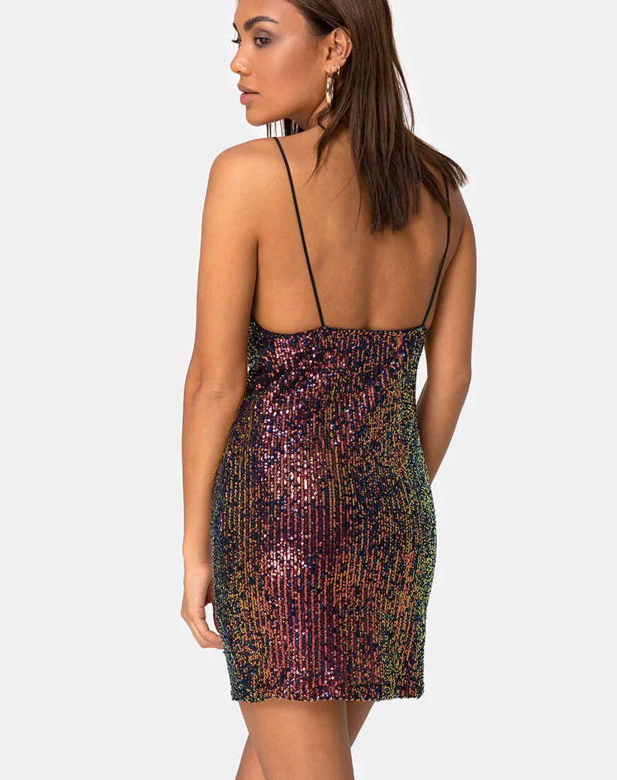 Paiva Slip Dress in Drape Net Sequin Iridescent Burgundy - Image 2