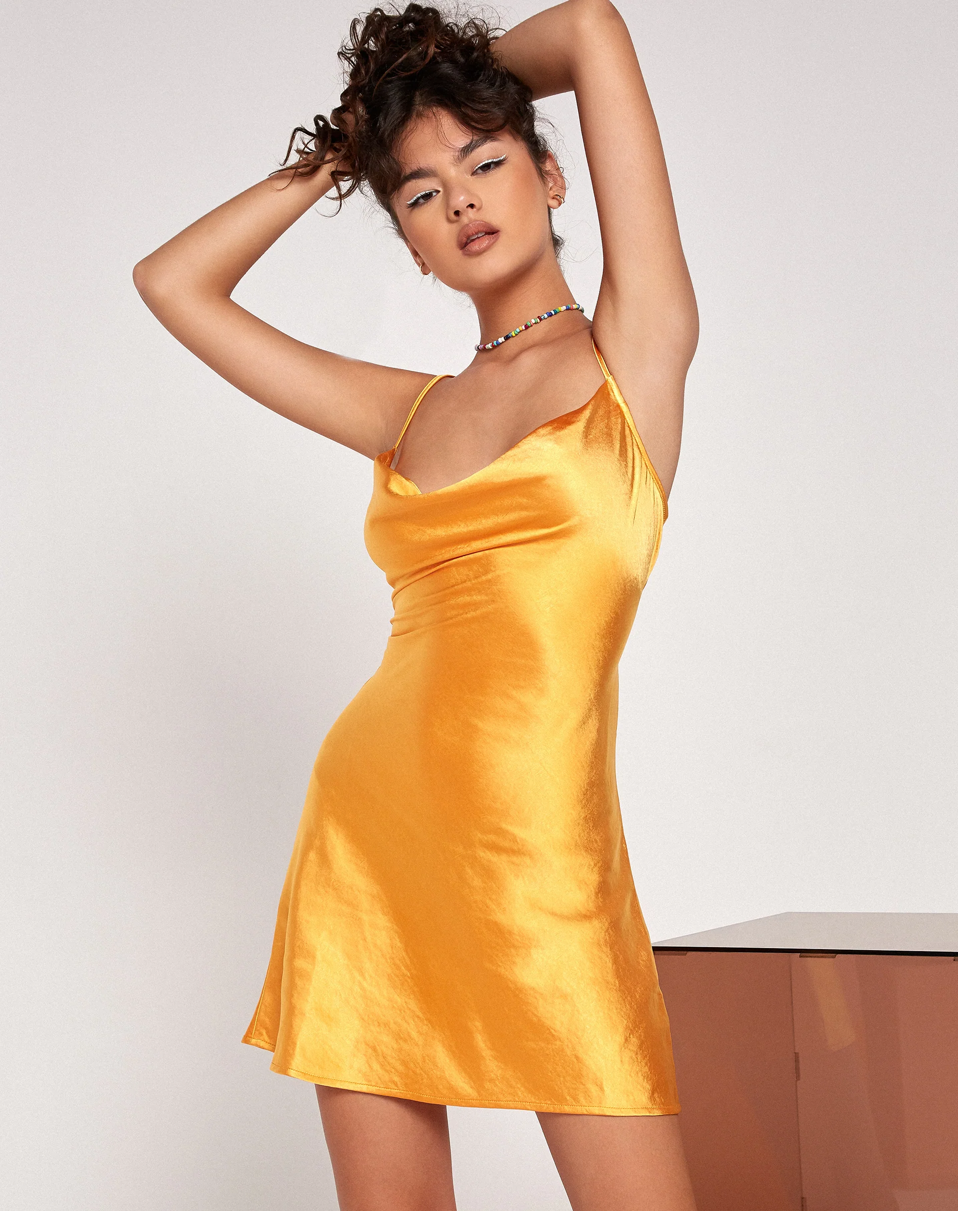 Paiva Slip Dress in Satin Tangerine - Image 5