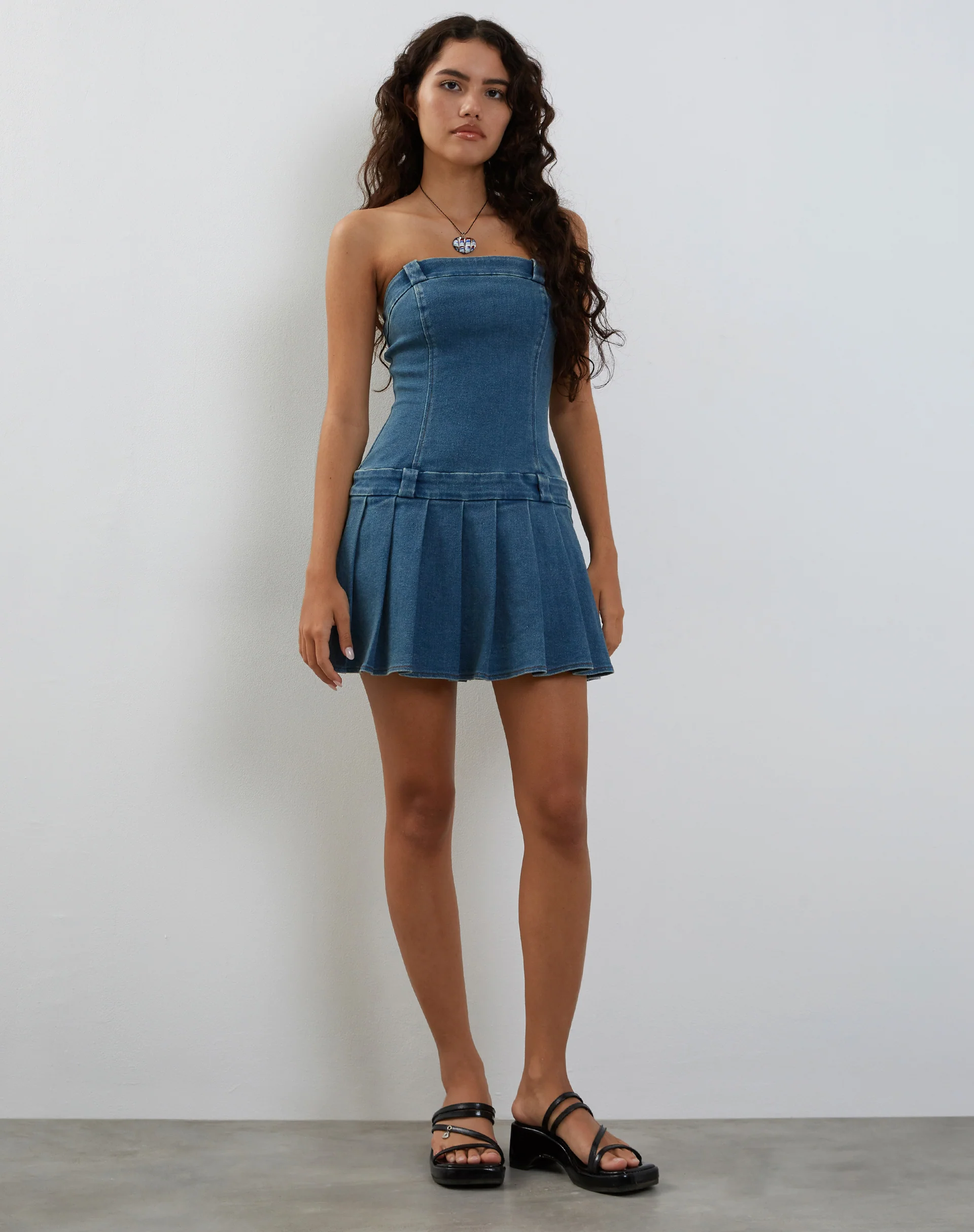 Pajaya Denim Bandeau Mini Dress in Blue Wash - Image 3
