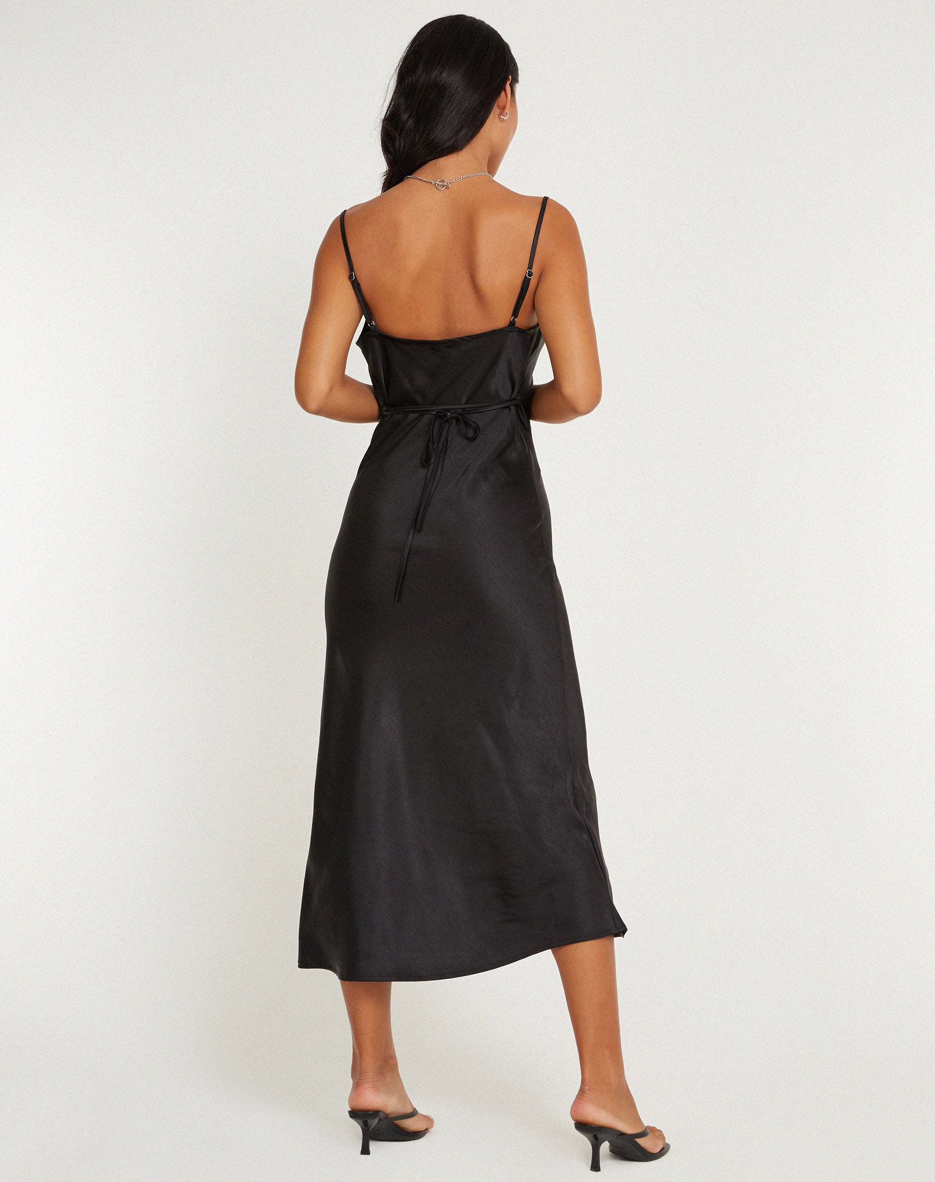 Palasha Midi Dress in Satin Black - Image 4