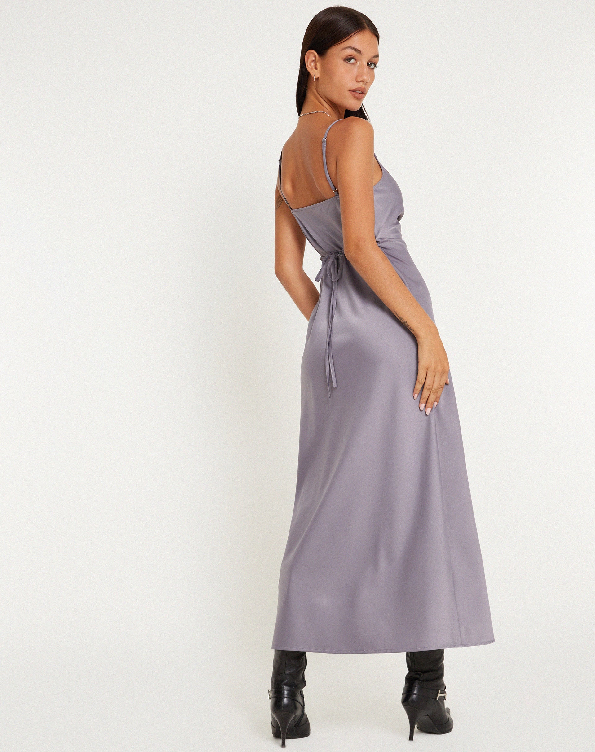 Palasha Midaxi Dress in Satin Grey Ridge - Image 2
