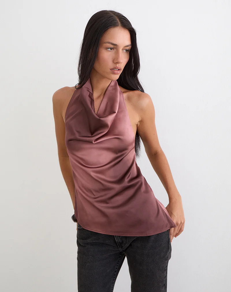 Palawa Asymmetrical Hem Top in Watercolour Maroon