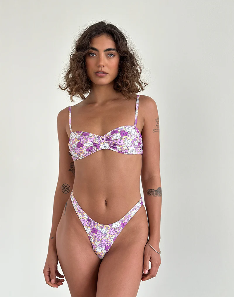 Pali Bikini Top in Bright Floral Orange and Purple - Image 2