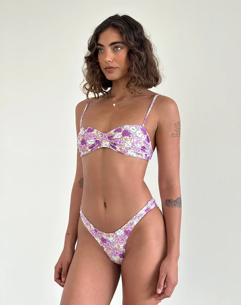 Pali Bikini Top in Bright Floral Orange and Purple - Image 4