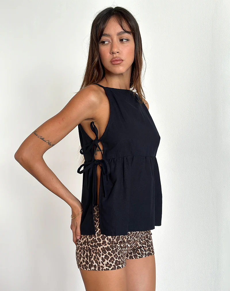 Palsi Tie Side Sleeveless Top in Black - Image 4