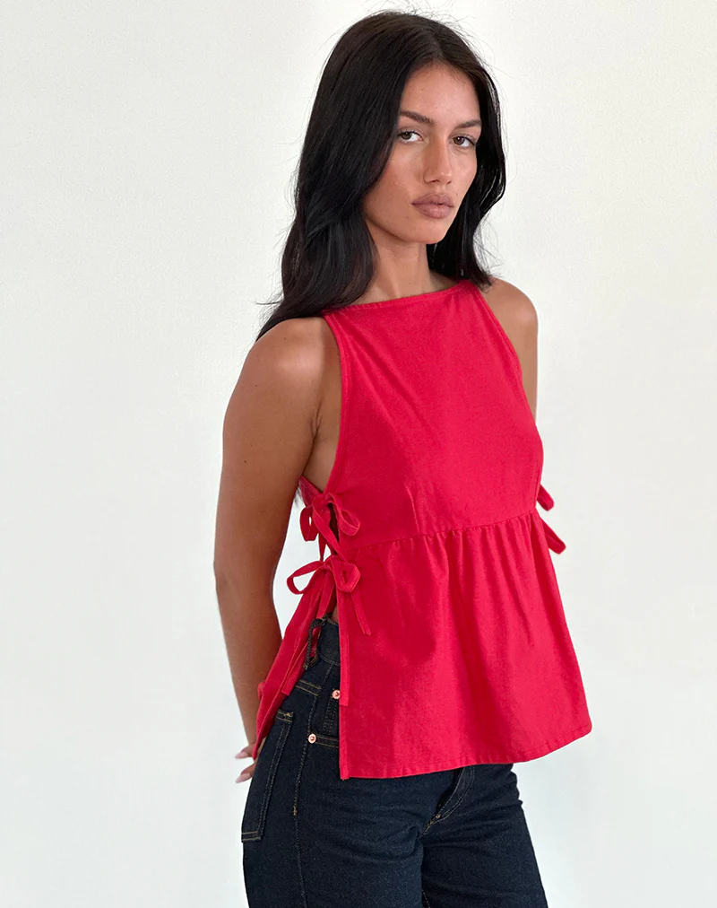 Palsi Tie Side Sleeveless Top in Tango Red - Image 2