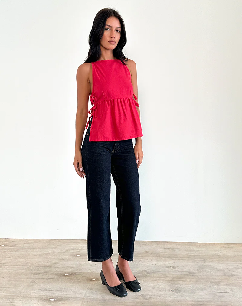 Palsi Tie Side Sleeveless Top in Tango Red - Image 3