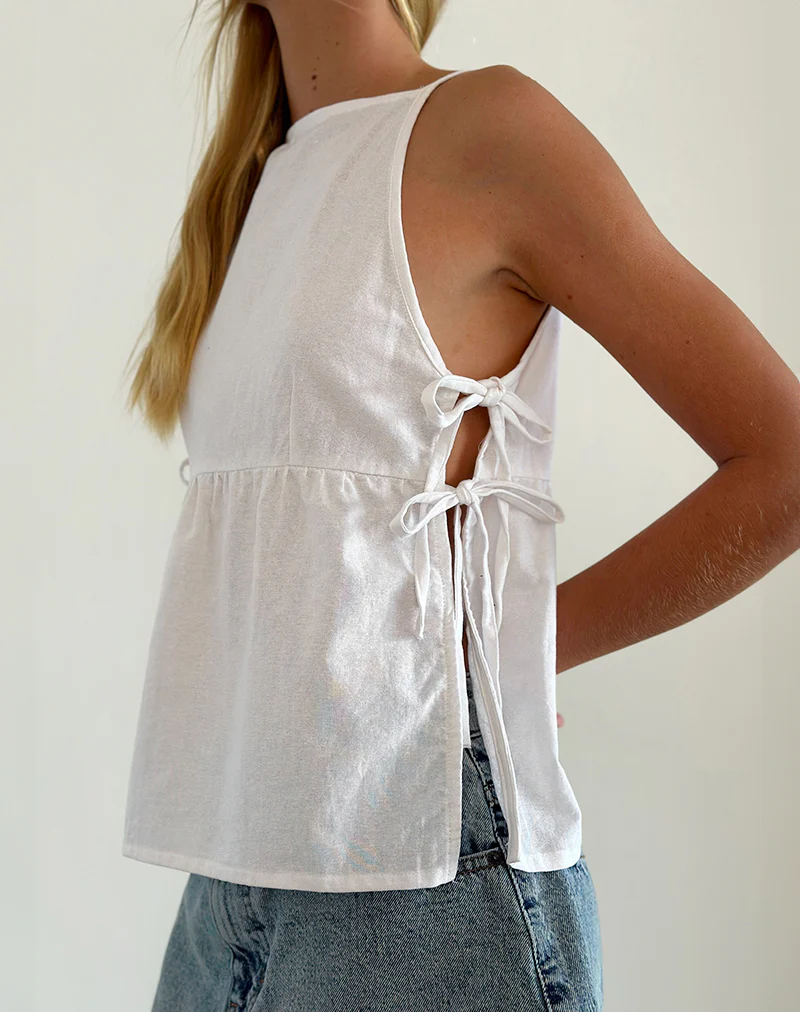 Palsi Tie Side Sleeveless Top in White - Image 2