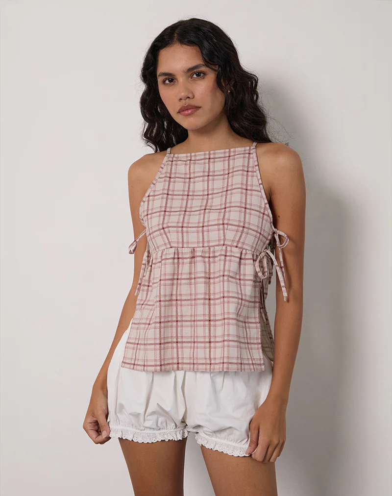 Palsi Tie Side Top in Basic Tartan Pink - Image 3