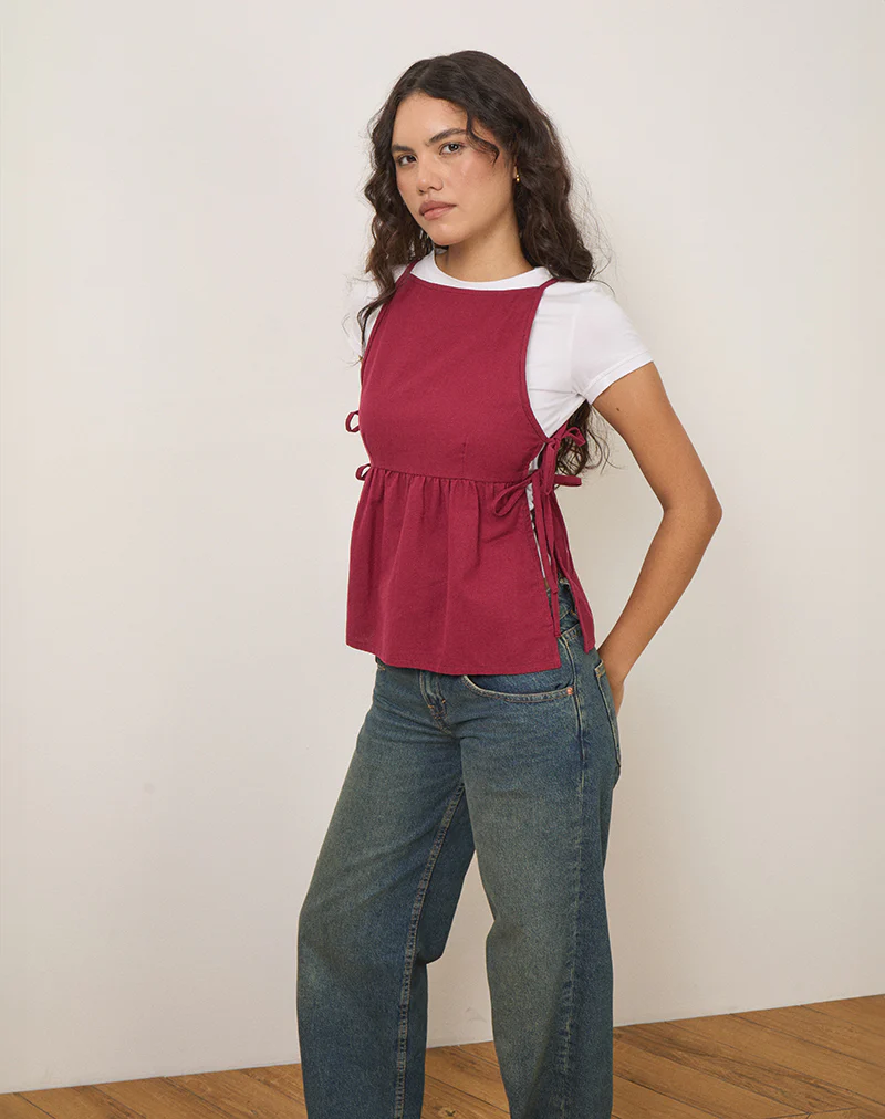 Palsi Tie Side Top in Burgundy - Image 3