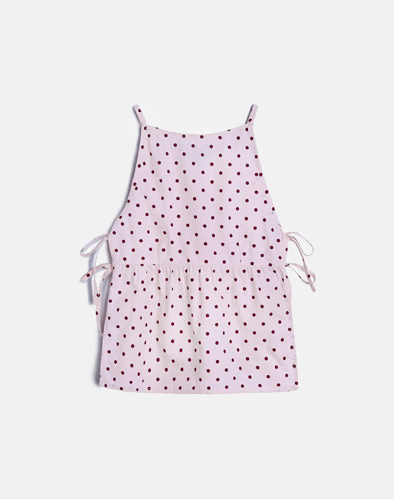 Palsi Tie Side Top in Pink with Medium Polka Red - Image 4