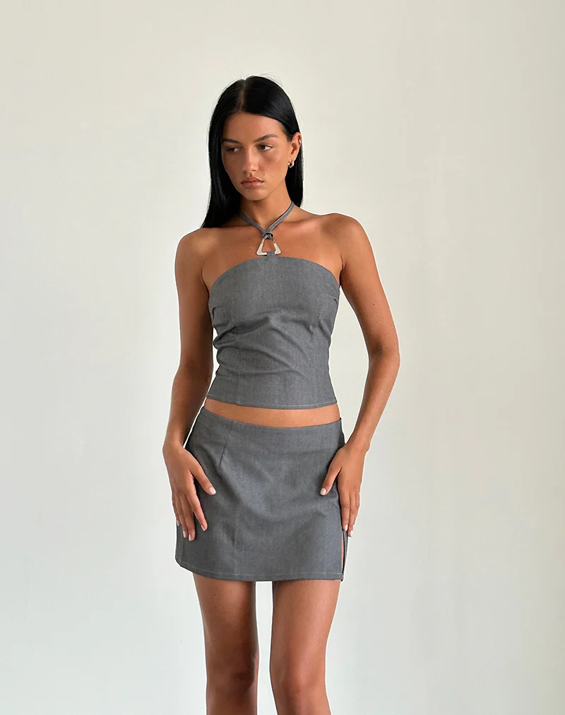 Pamela Mini Skirt in Tailoring Charcoal - Image 2