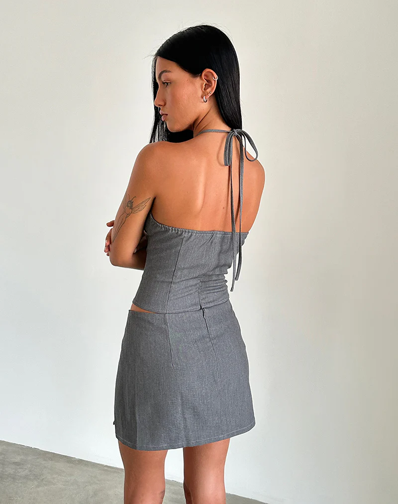 Pamela Mini Skirt in Tailoring Charcoal - Image 3