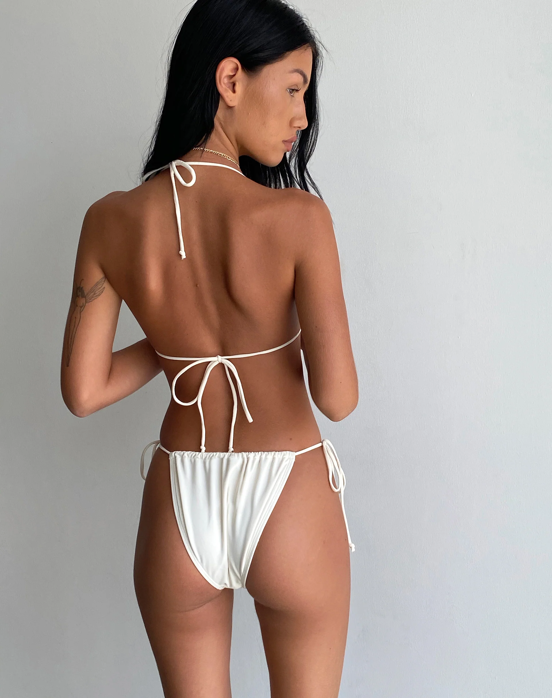 Pami Bikini Top in Ivory with Black Bow - Image 6