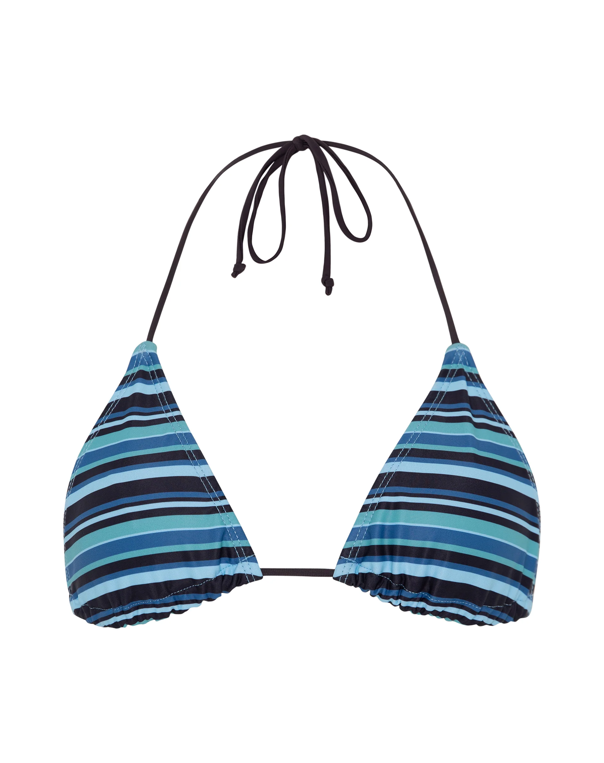 Pami Bikini Top in Stripe Blue with Brown Tie - Image 7