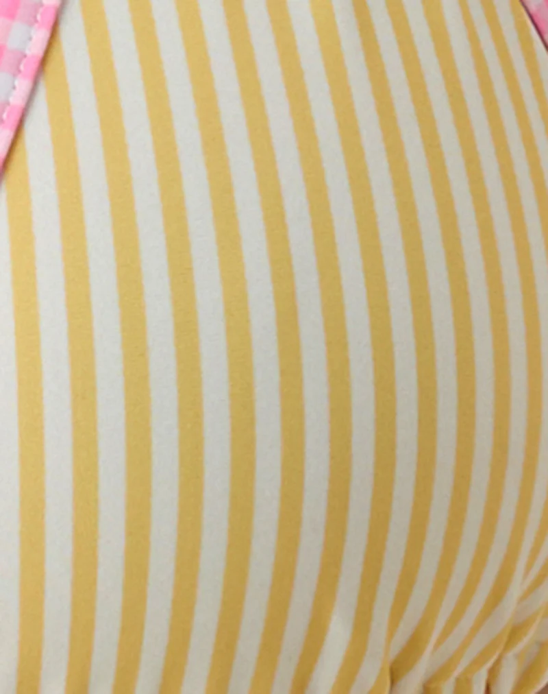 Pami Bikini Top in Yellow Stripe with Pink Gingham Binding - Image 6