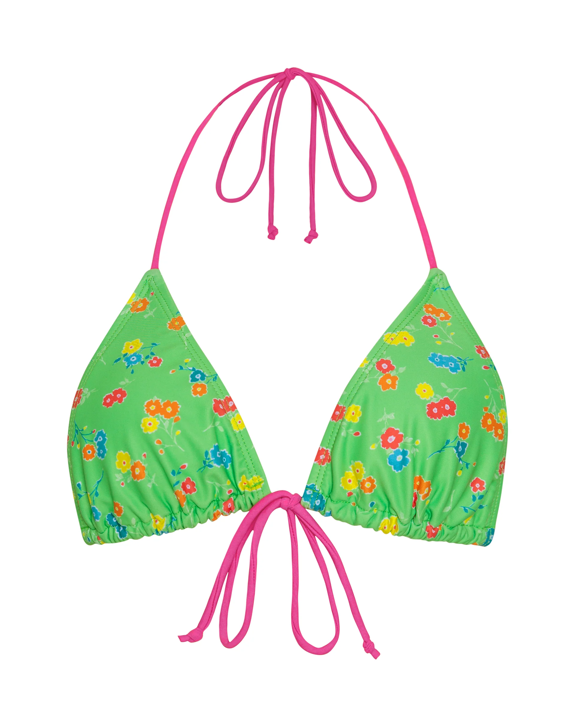 Pamita Bikini Top in Green Floral with Pink Binding - Image 5