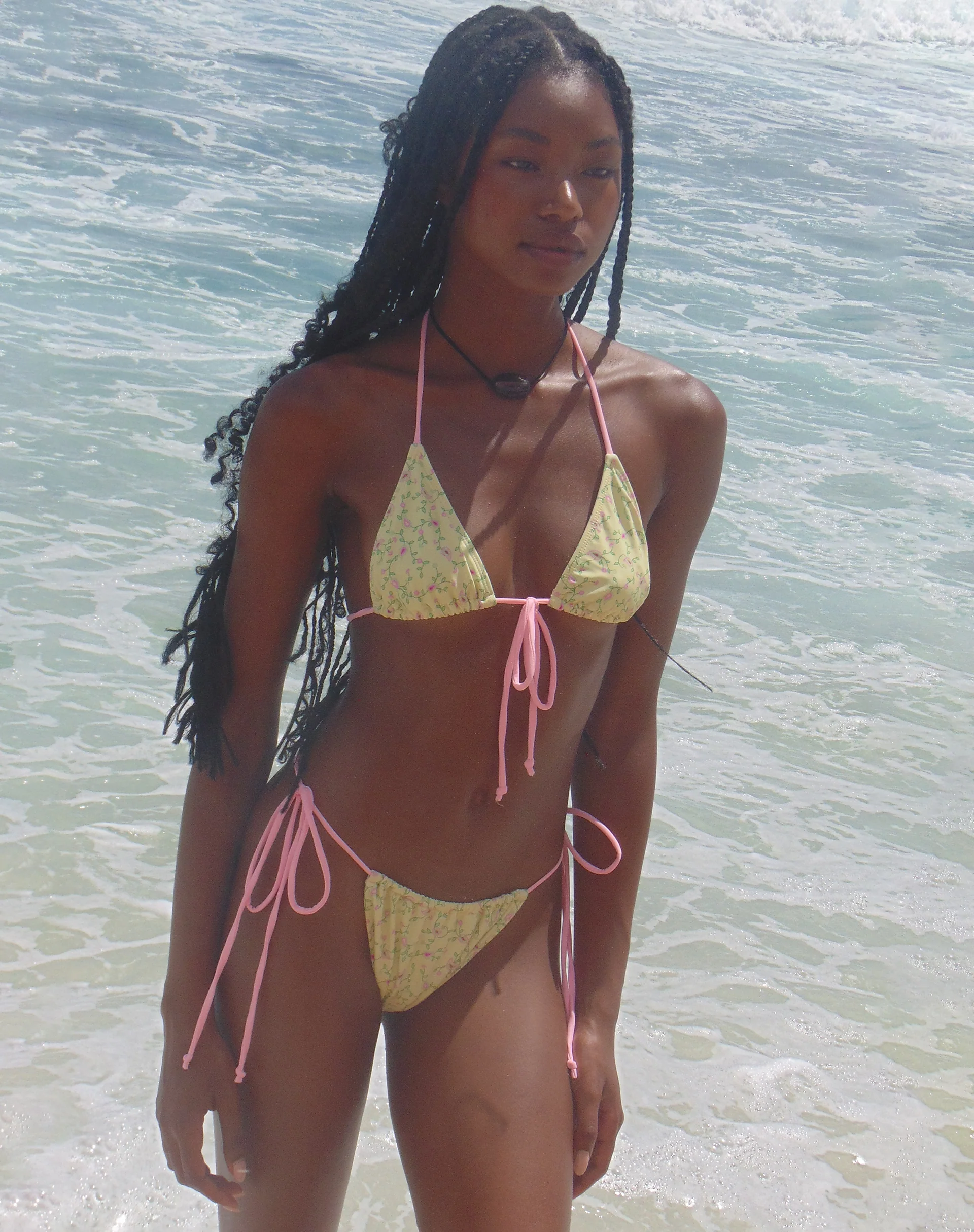 Pamita Bikini Top in Paisley Yellow with Pink Binding - Image 2