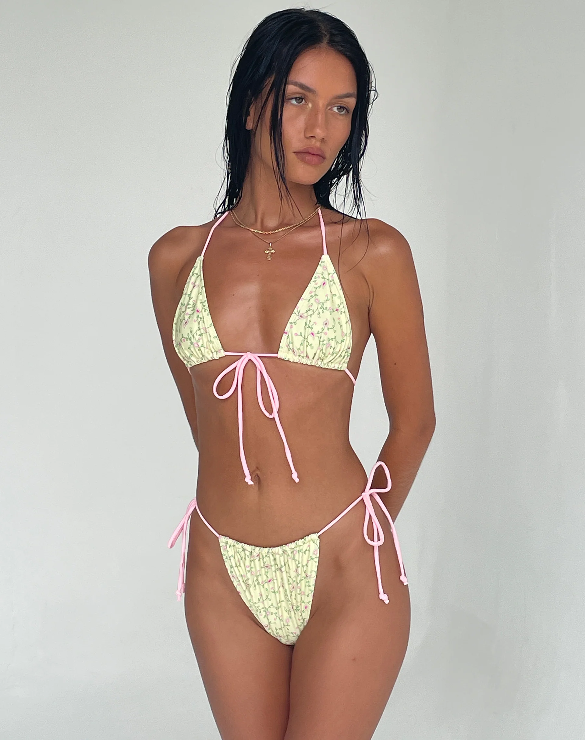 Pamita Bikini Top in Paisley Yellow with Pink Binding - Image 5