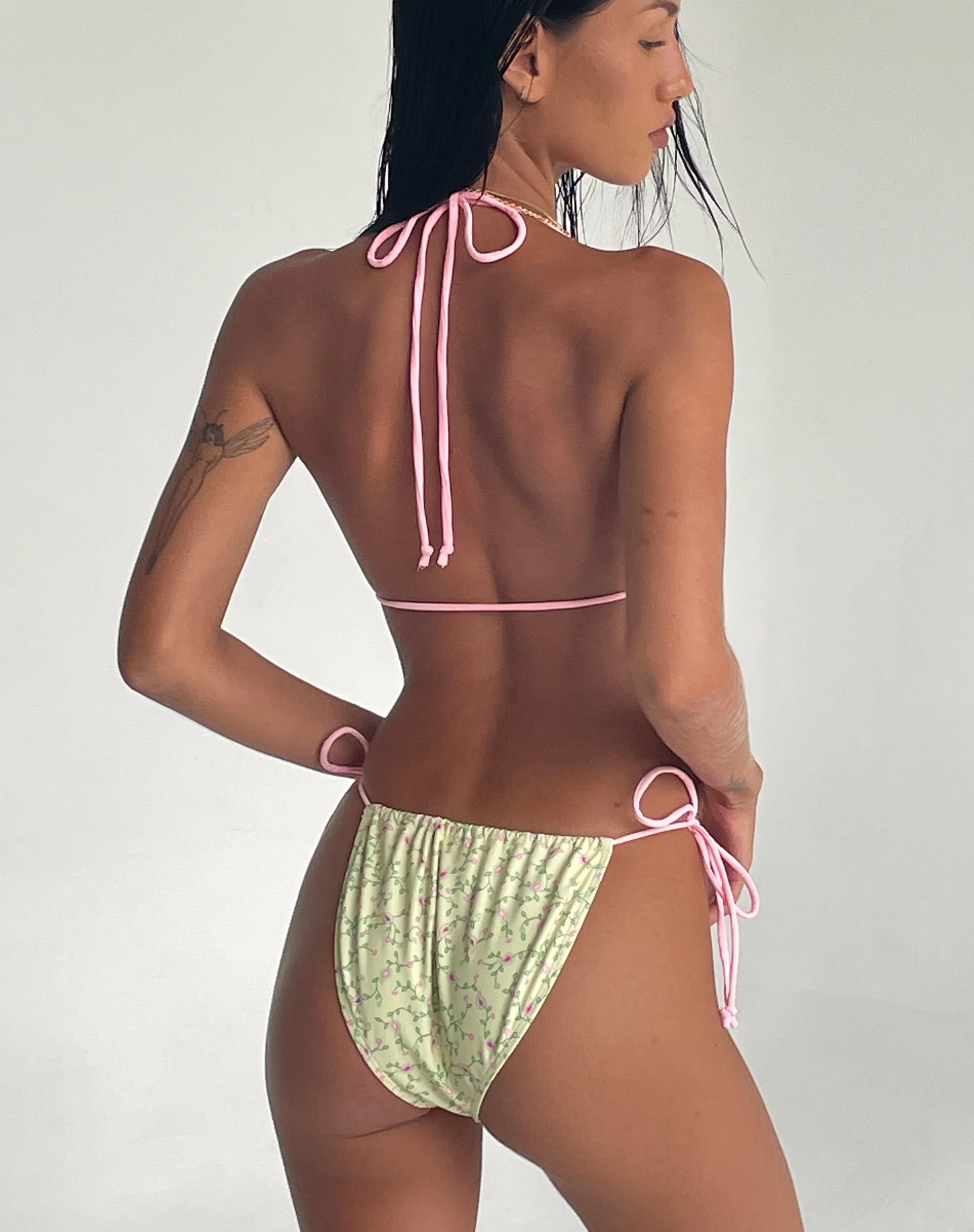 Pamita Bikini Top in Paisley Yellow with Pink Binding - Image 6