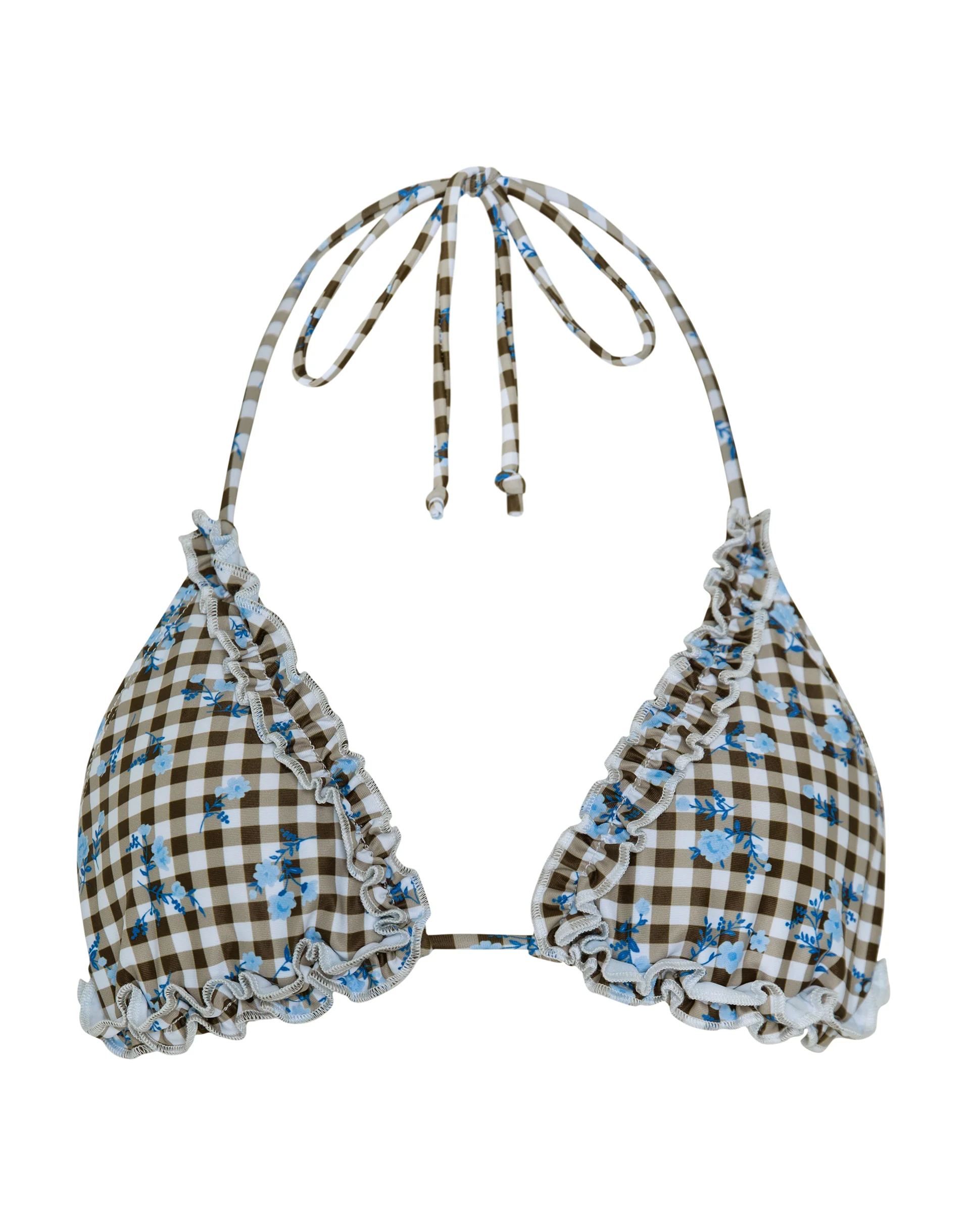 Pandya Bikini Top in Floral Gingham Brown - Image 6