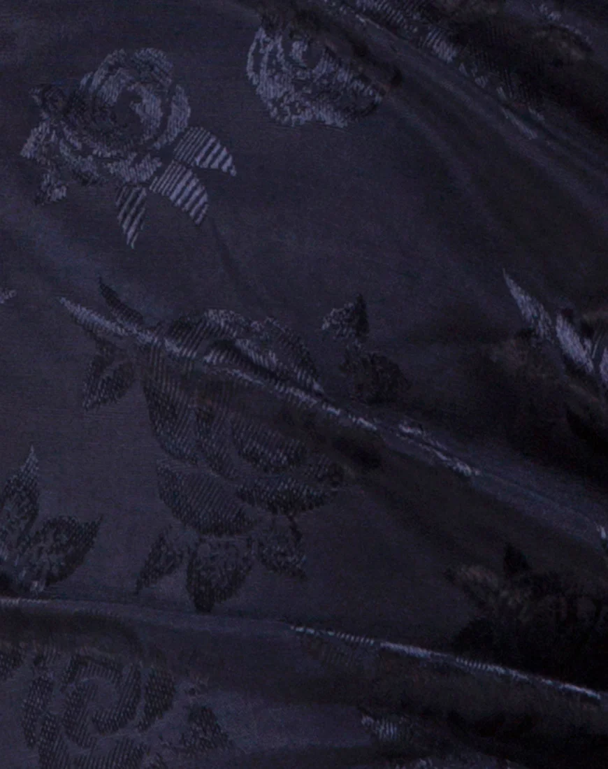 Panthus Slip Dress in Navy Satin Rose - Image 6