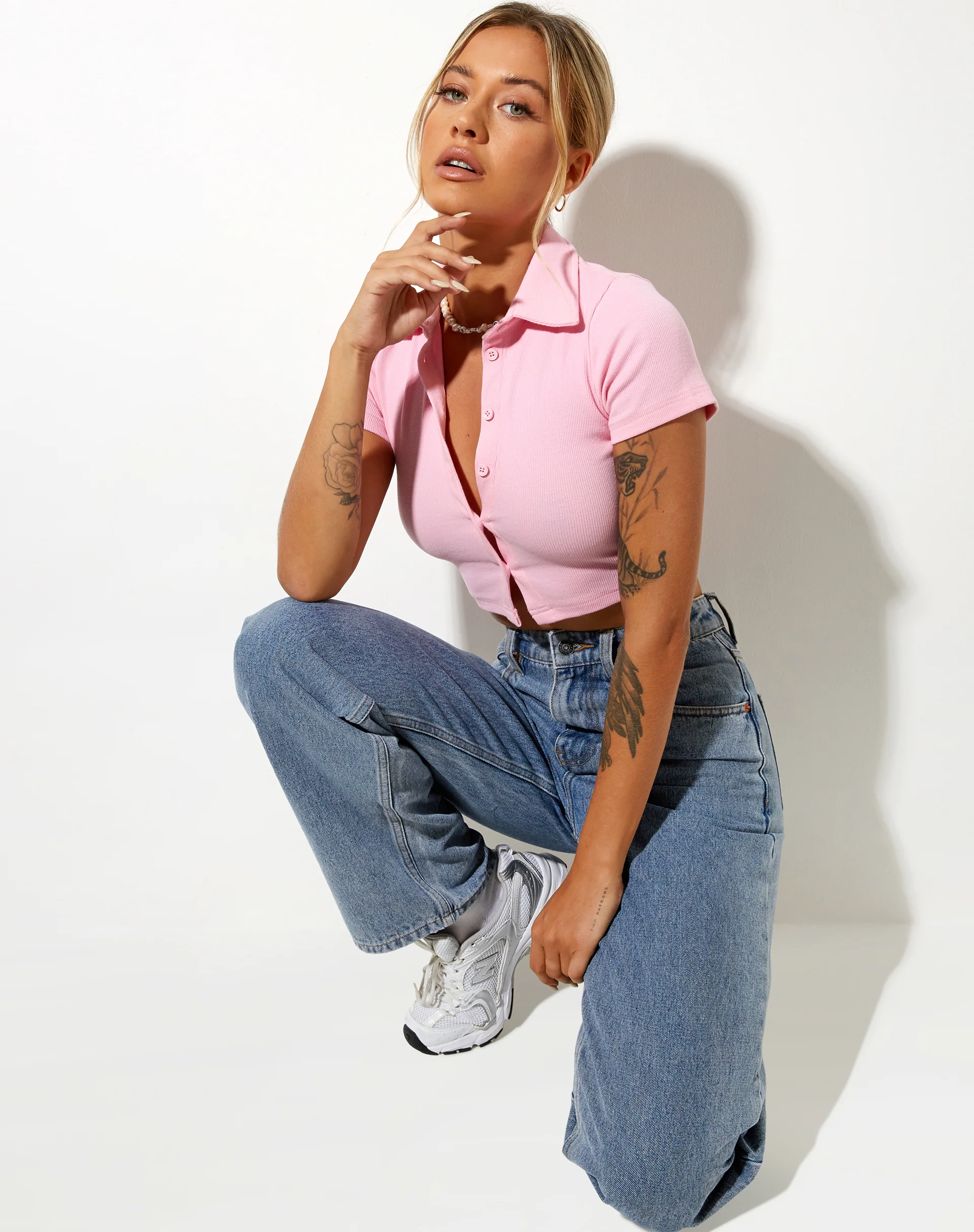 Panya Cropped Shirt in Rib Baby Pink - Image 5
