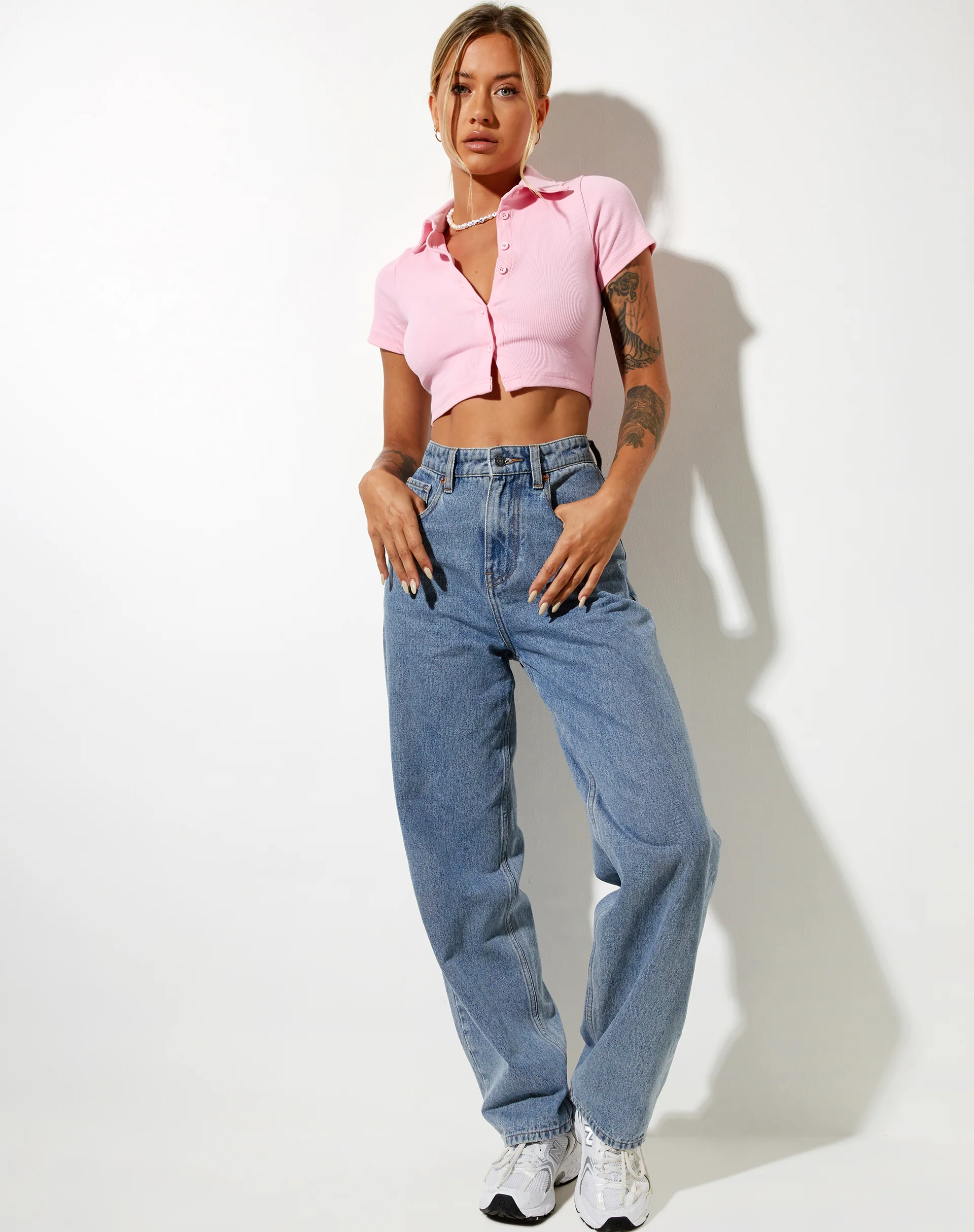 Panya Cropped Shirt in Rib Baby Pink - Image 6