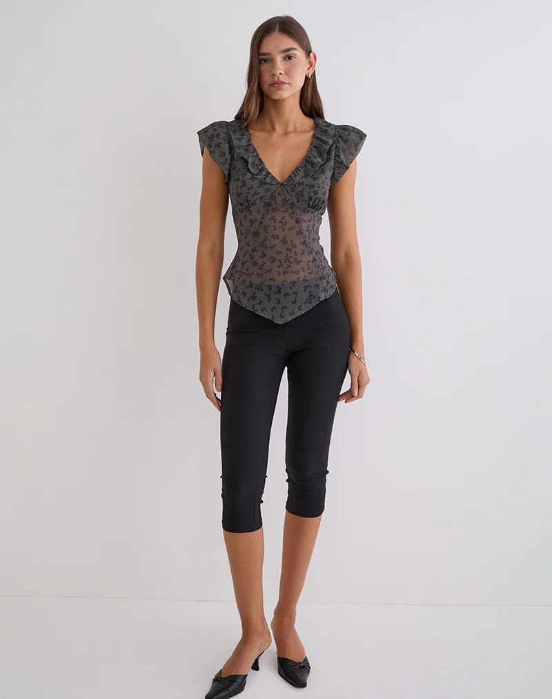 Paquita Top in Chiffon Minimal Flower Dark Grey - Image 3