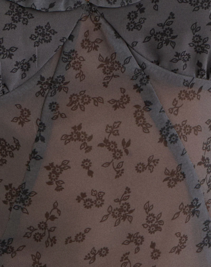 Paquita Top in Chiffon Minimal Flower Dark Grey - Image 7