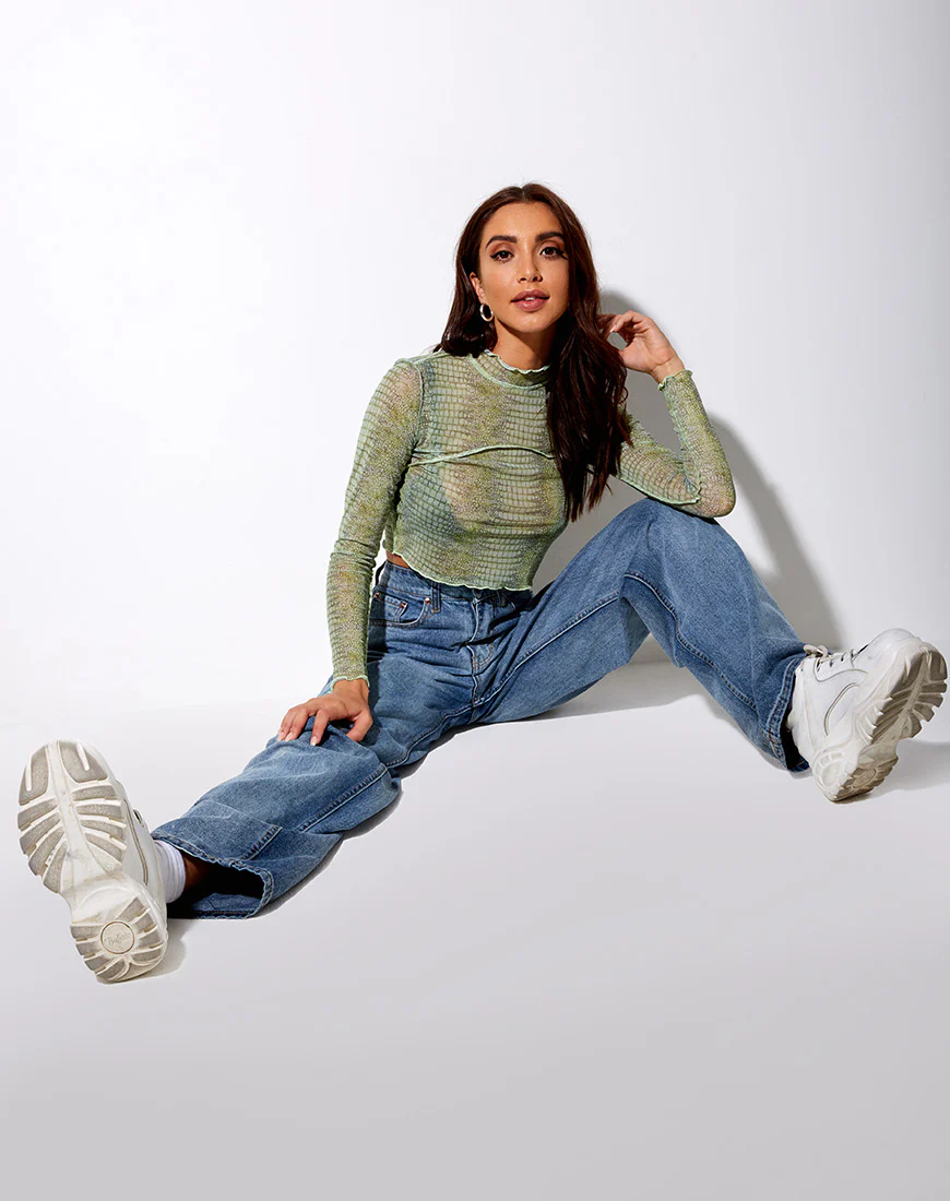 Paria Top in Lime Croc - Image 3
