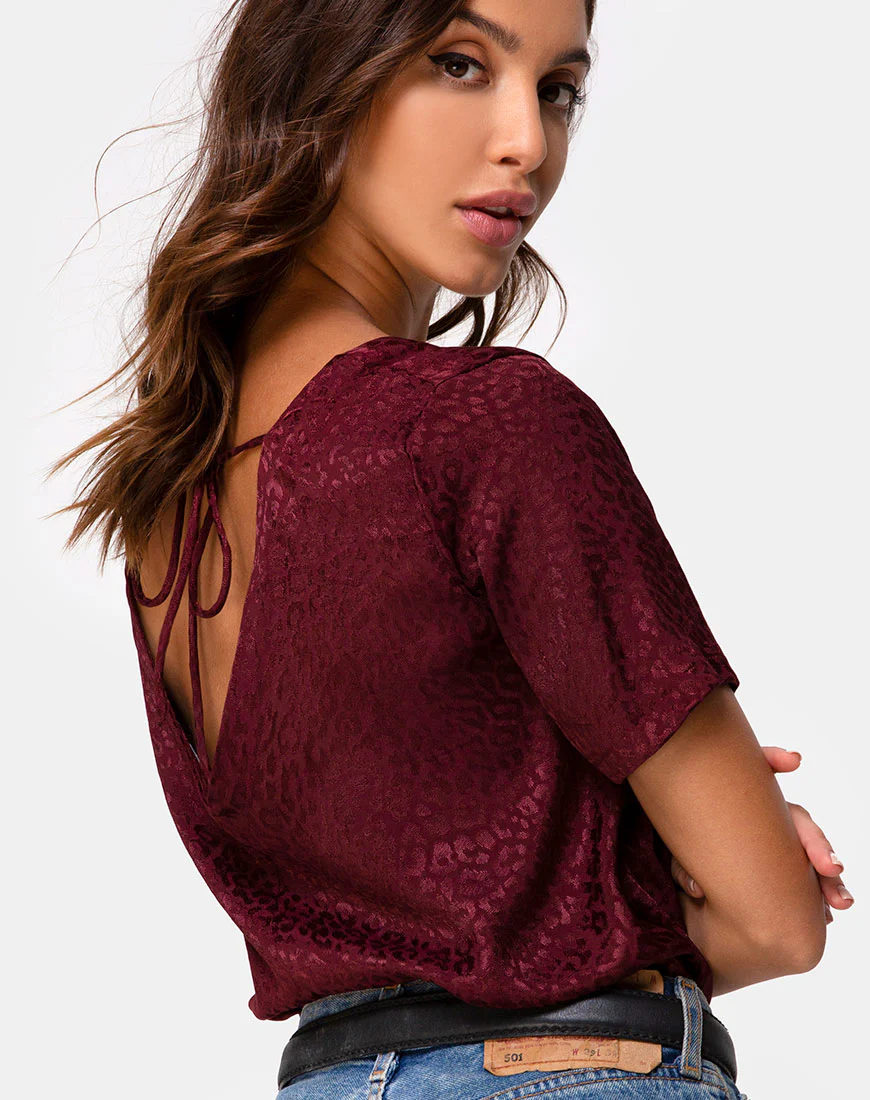 Parki Top in Satin Cheetah Burgundy - Image 2