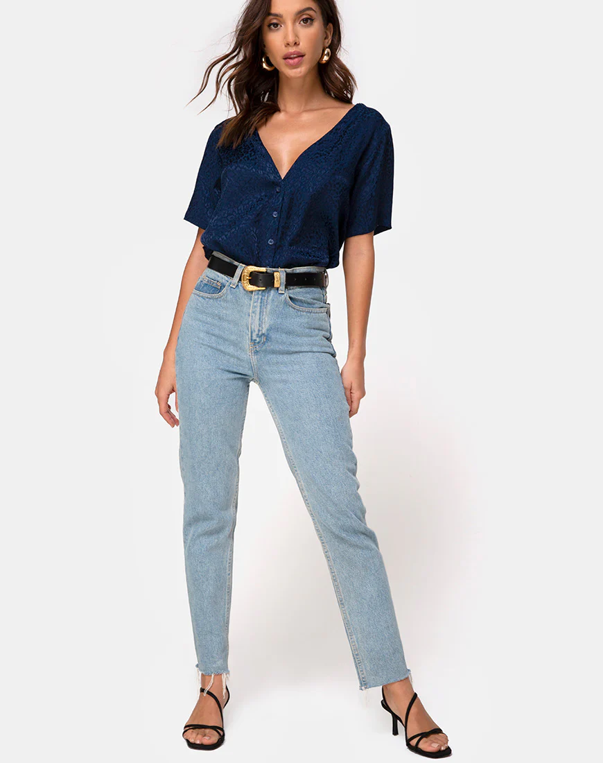 Parki Top in Satin Cheetah Navy - Image 3